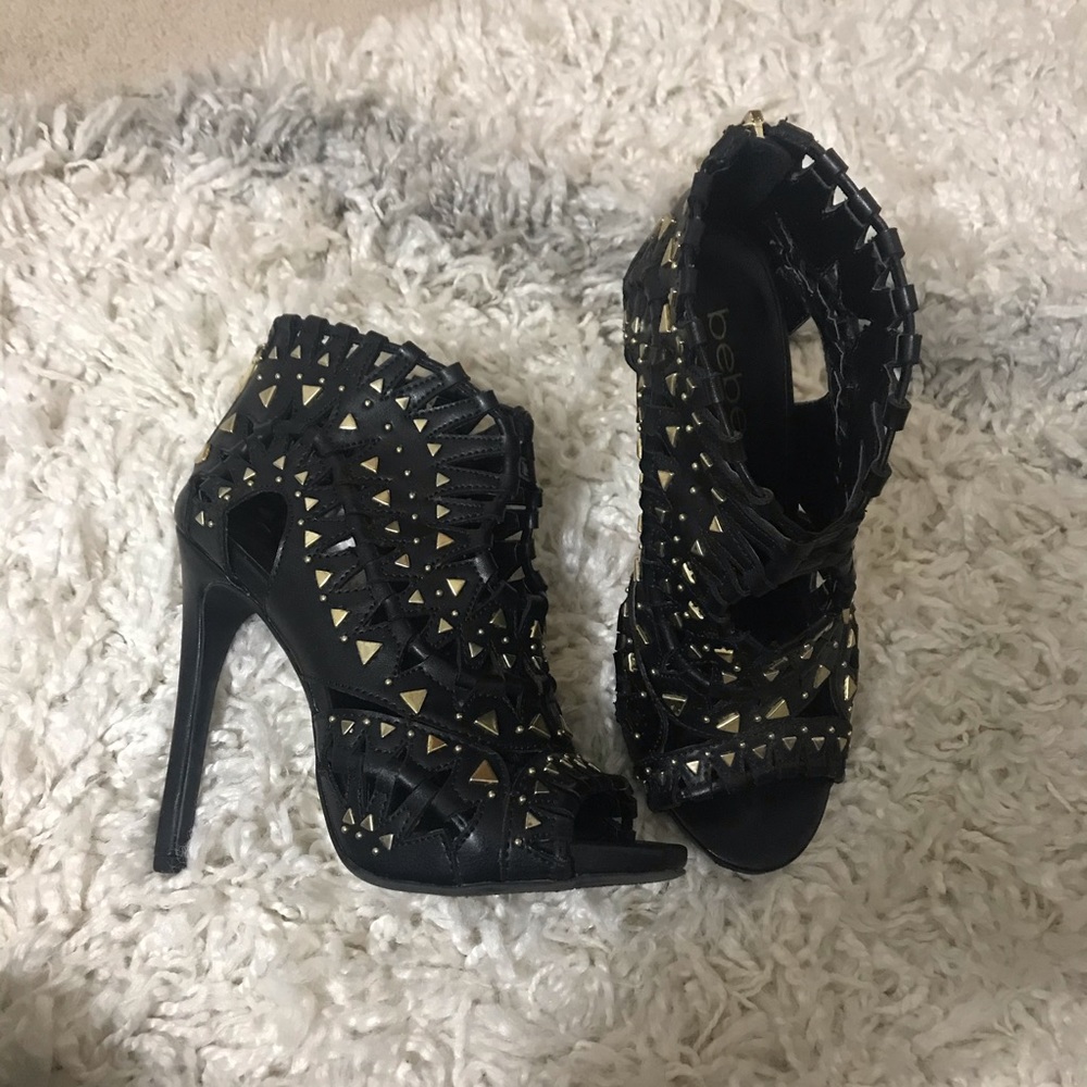 Bebe Leather Studded Cutout Bootie